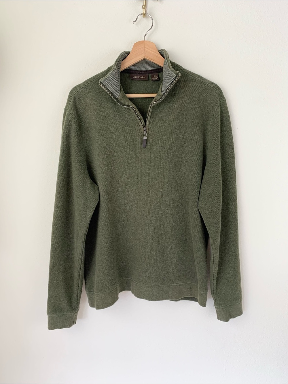Tasso Elba Green Quarter-Zip Men's Knit Sweater 100% cotton